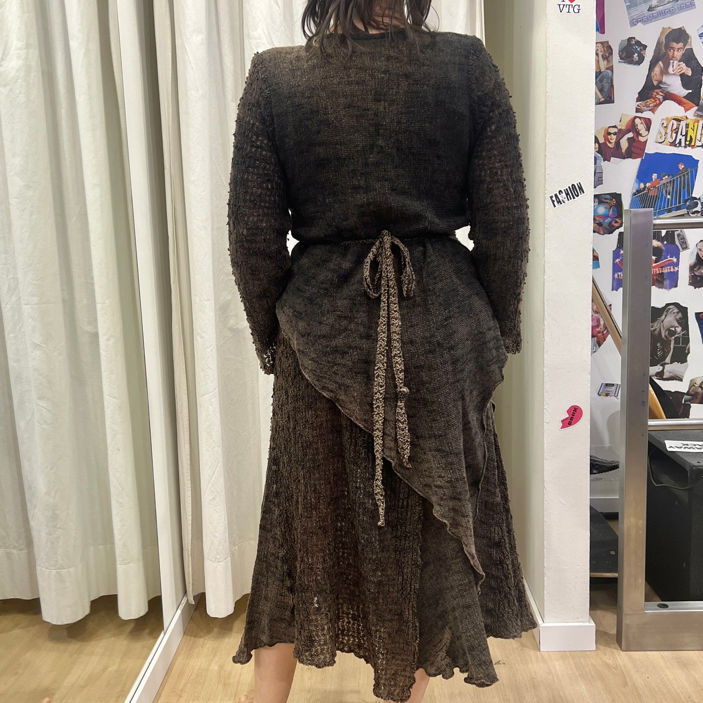 00s brown ren-faire knit layered dress with back tie