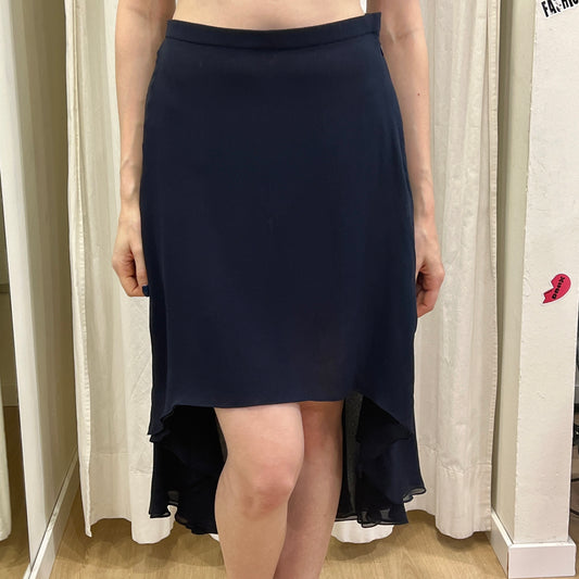 ysl rive gauche 90s navy blue asymmetrical cut silk skirt