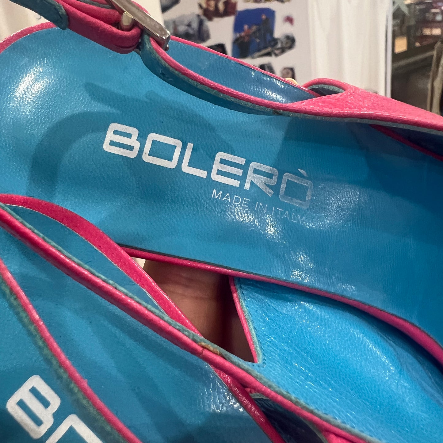 bolero 00s fuchsia blue leather pointy slingback heels