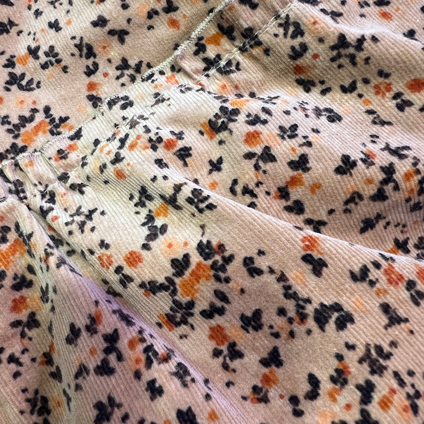 00s handmade tan corduroy velvet maxi skirt with floral print