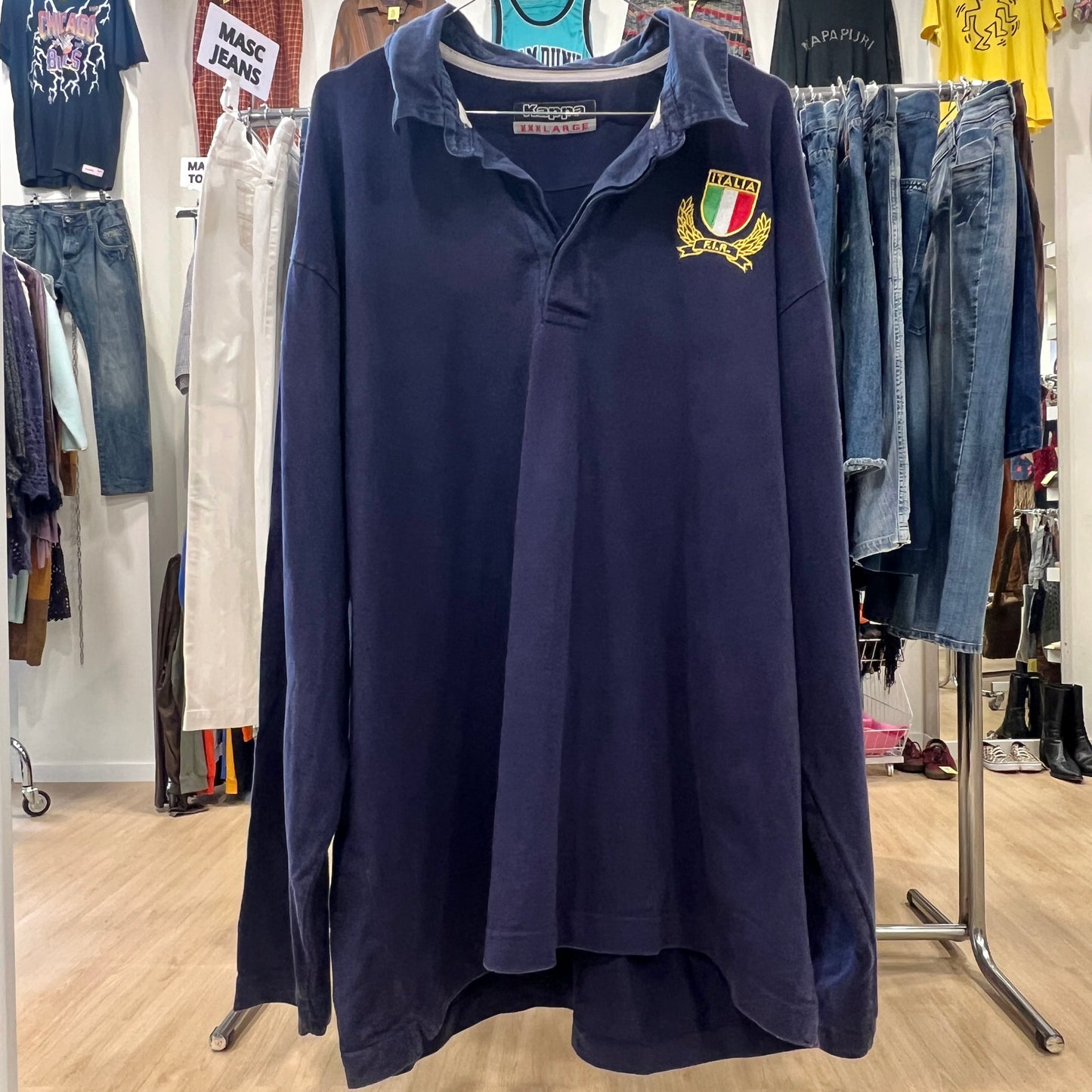 kappa 00s navy blue long sleeve tshirt with polo collar