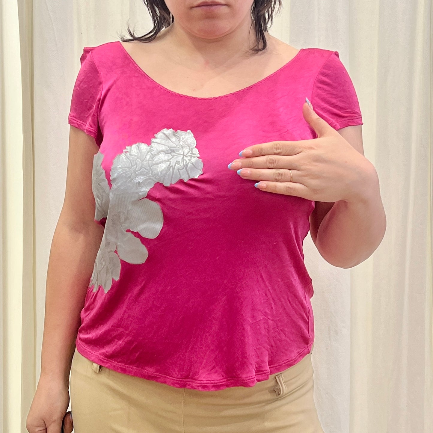 GFF gianfranco ferrè 00s fuchsia backless top with silver flowers