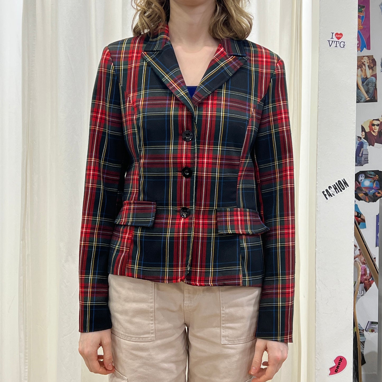 specchio 00s black red plaid blazer