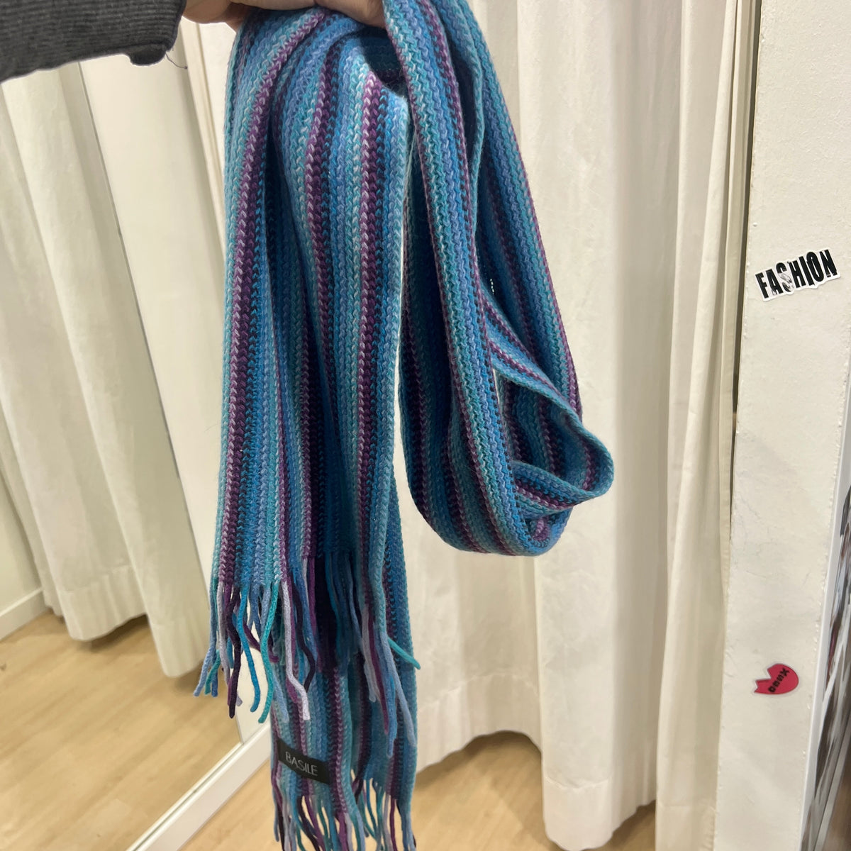 basile blue purple striped knit scarf with fringes