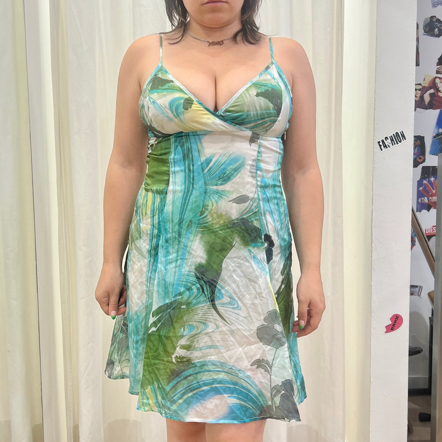 loops by robert int veld 00s white blue floral print silk mini cocktail dress