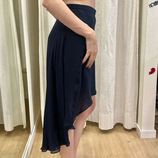 ysl rive gauche 90s navy blue asymmetrical cut silk skirt