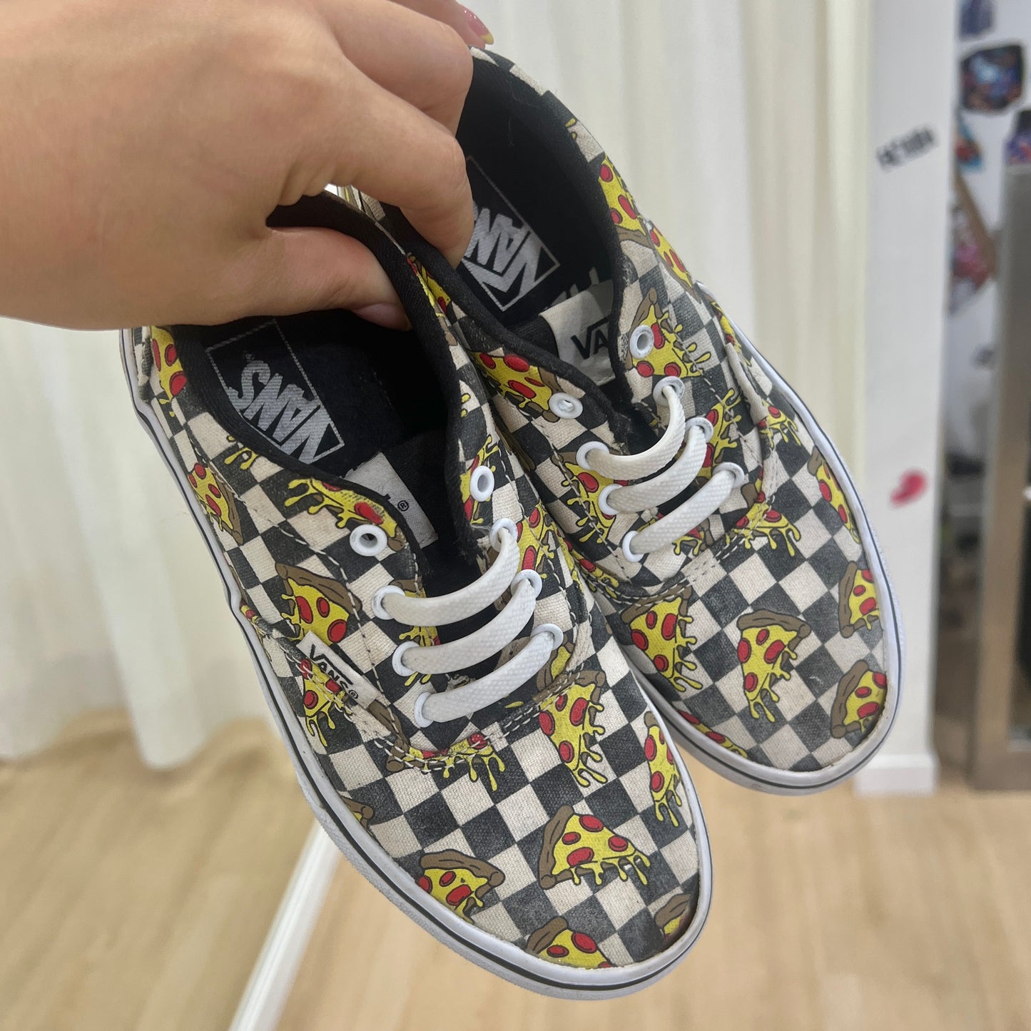 vans black white checkered pizza lace up canvas shoes