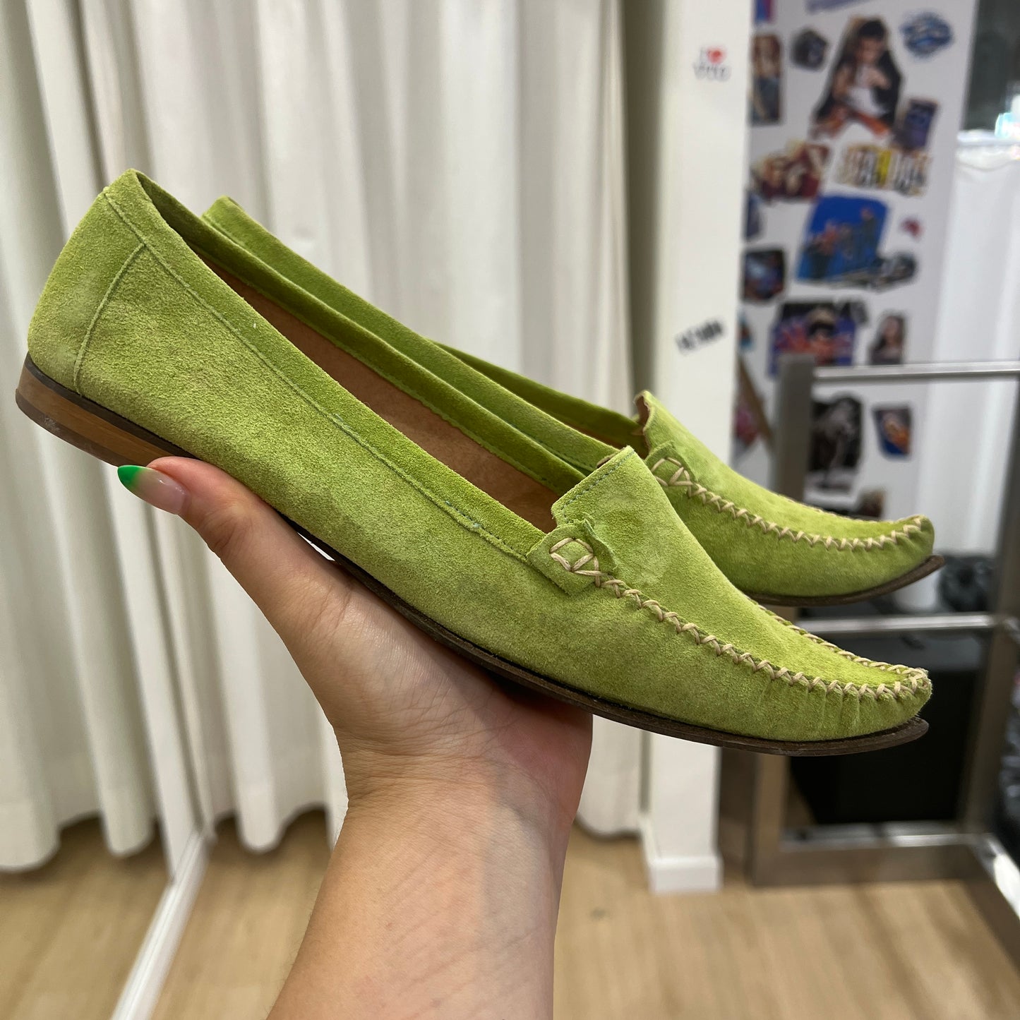 cinti 00s pastel green suede pointed-toe loafers