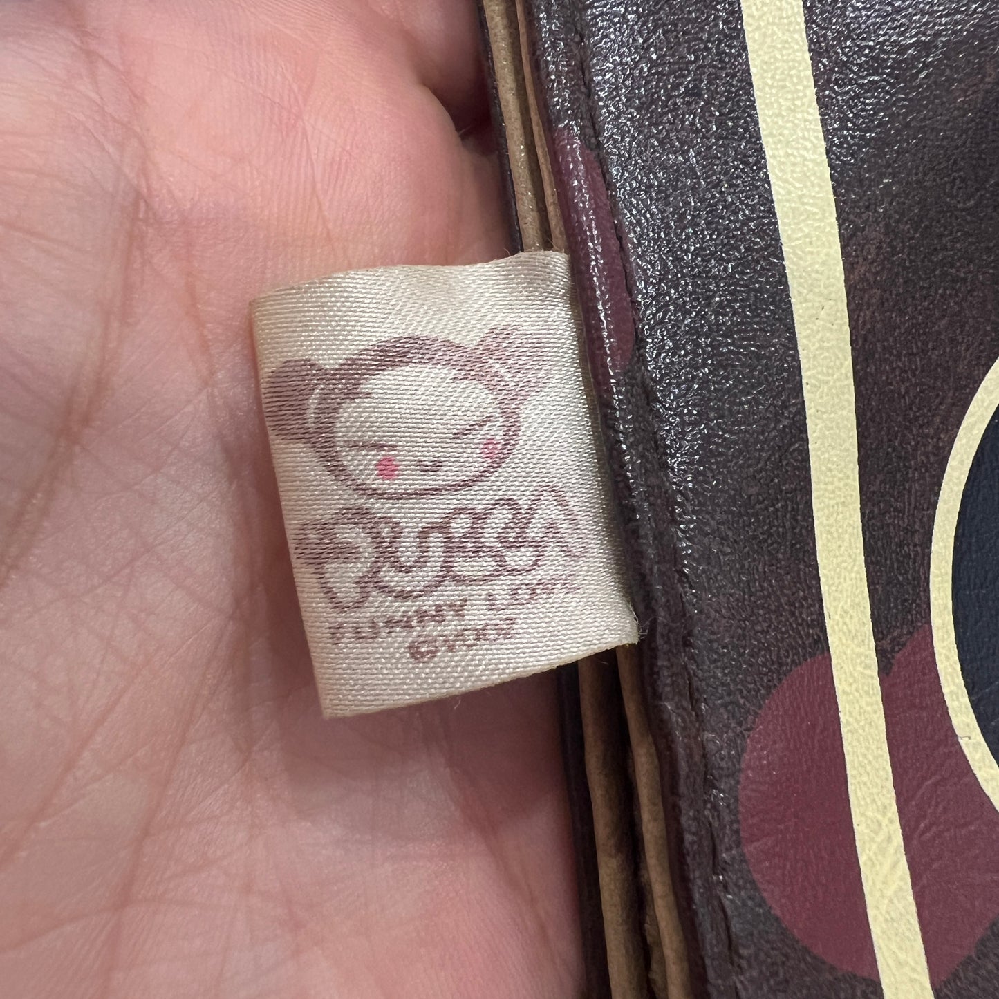 pucca 00s brown tan vegan leather DO NOT KISS handbag