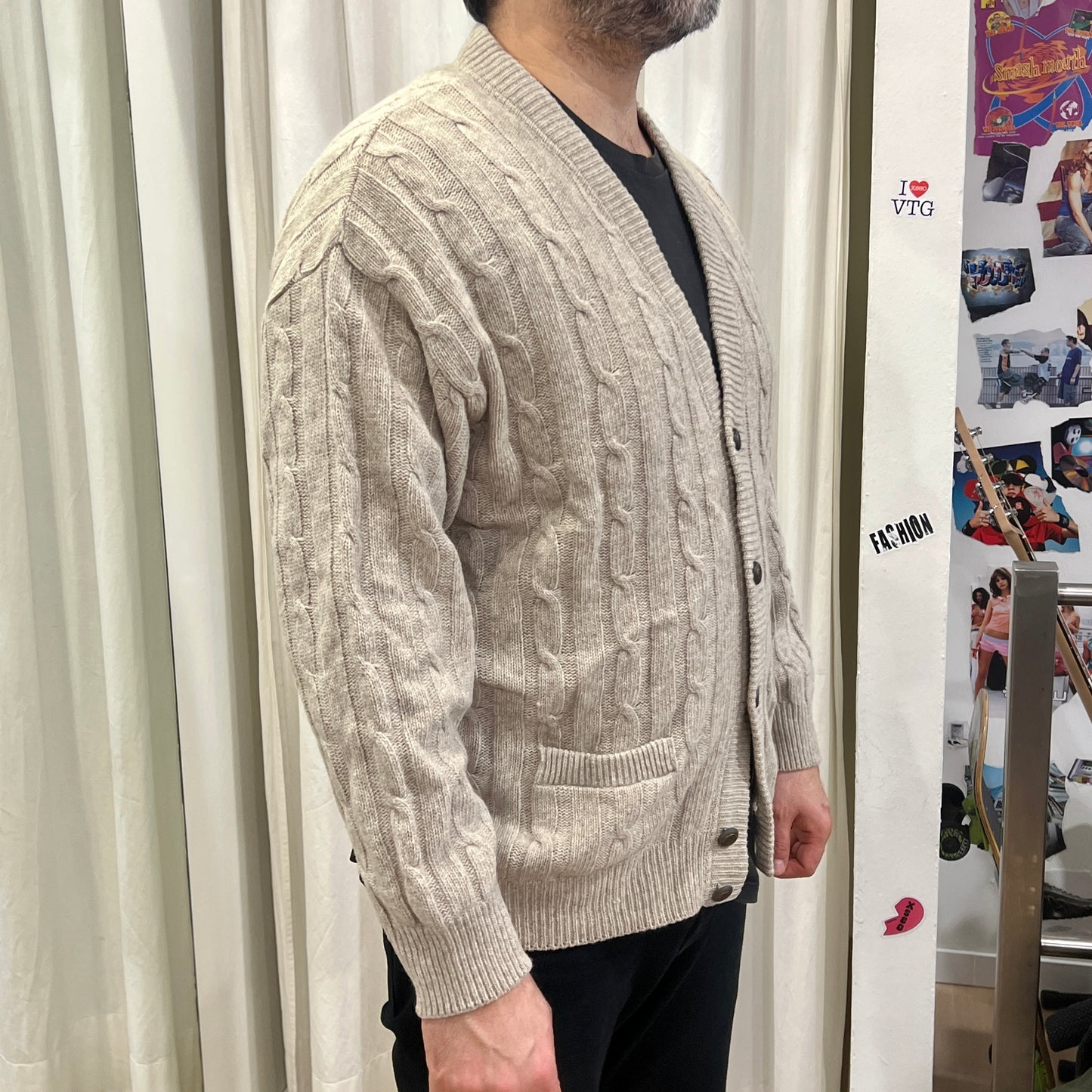central park 00s beige cableknit wool cardigan