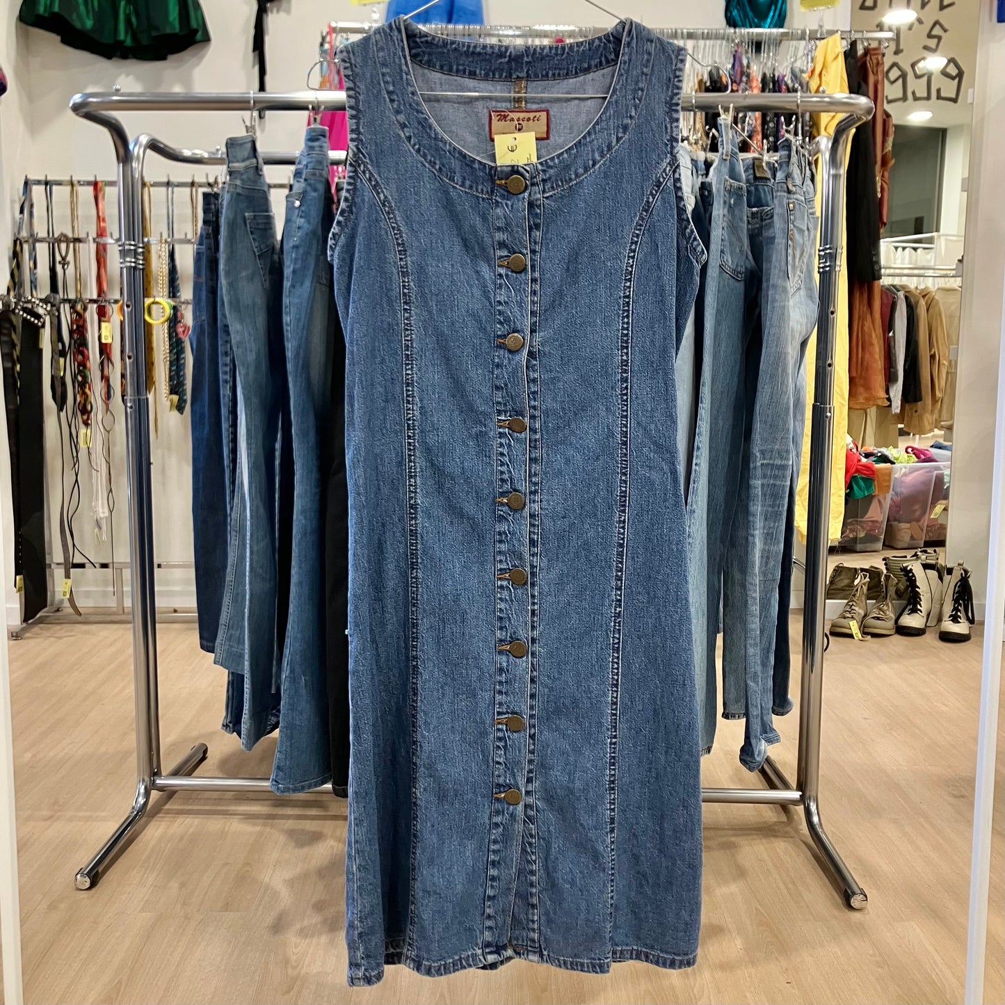 mascoti denim sleeveless button up dress