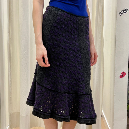 00s grey purple wool knit asymmetric midi skirt