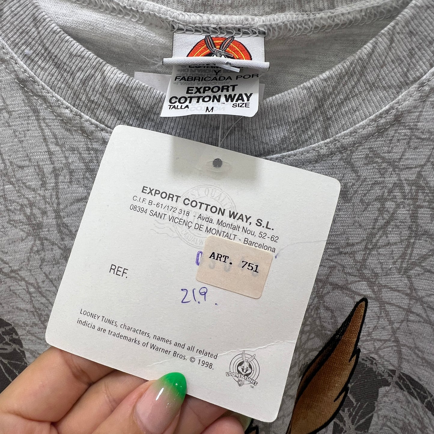 looney tunes 1998 grey wile coyote tshirt