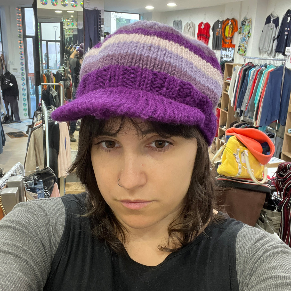 purple striped wool knit berret
