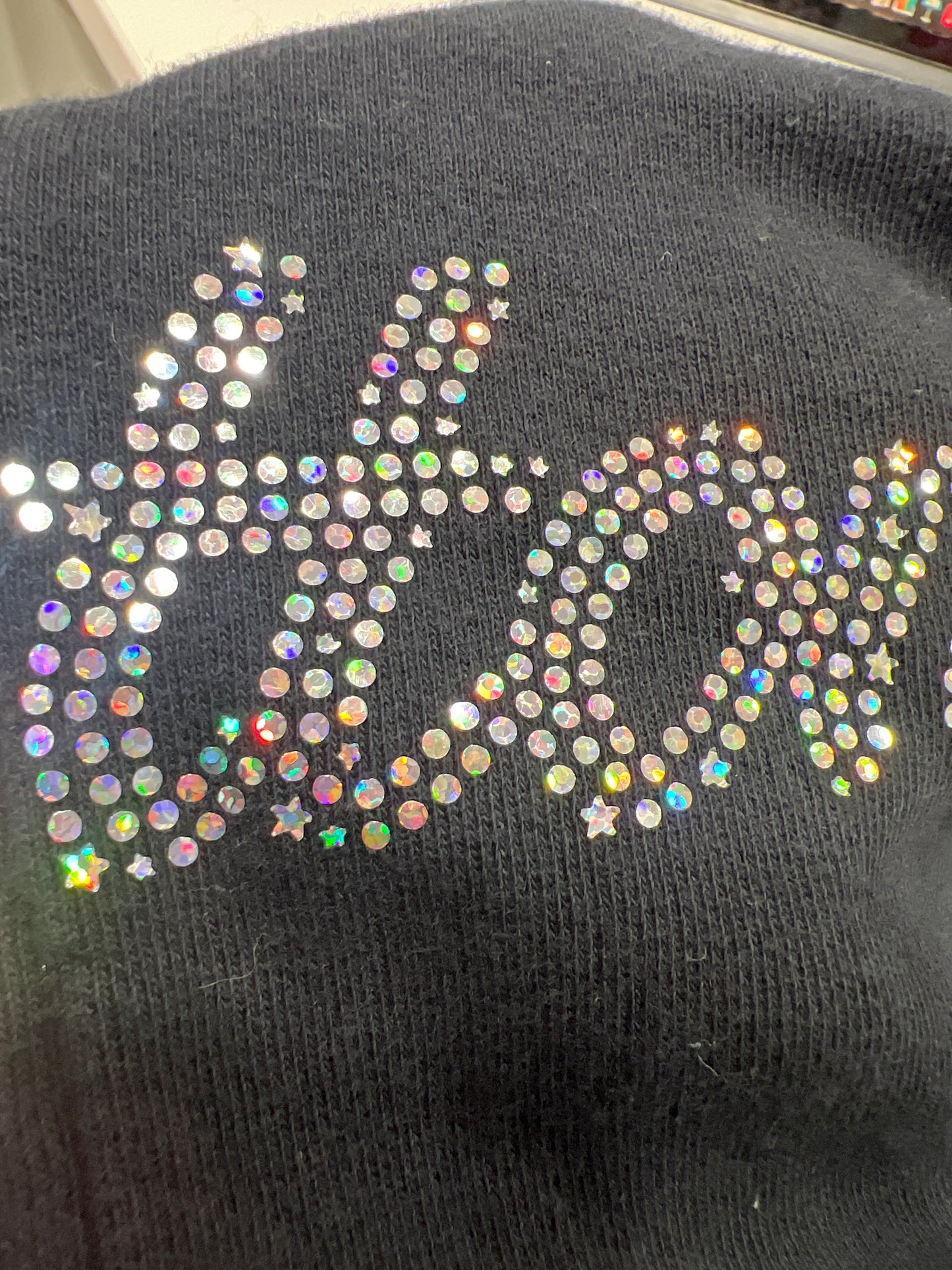 benetton 00s black zip up sweatshirt with holo glitter