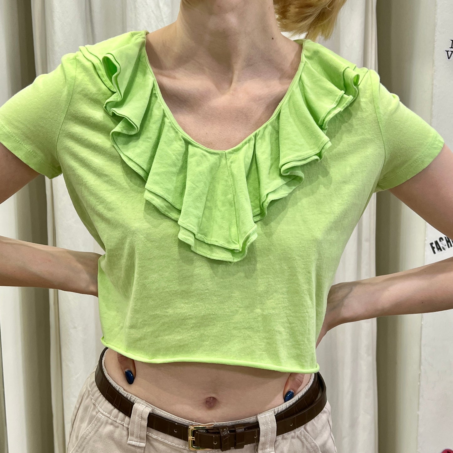ralph lauren 00s bright green cropped tshirt with frills