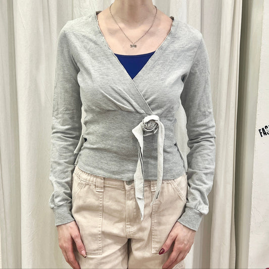 fornarina 00s grey cross over neckline with rose + bow