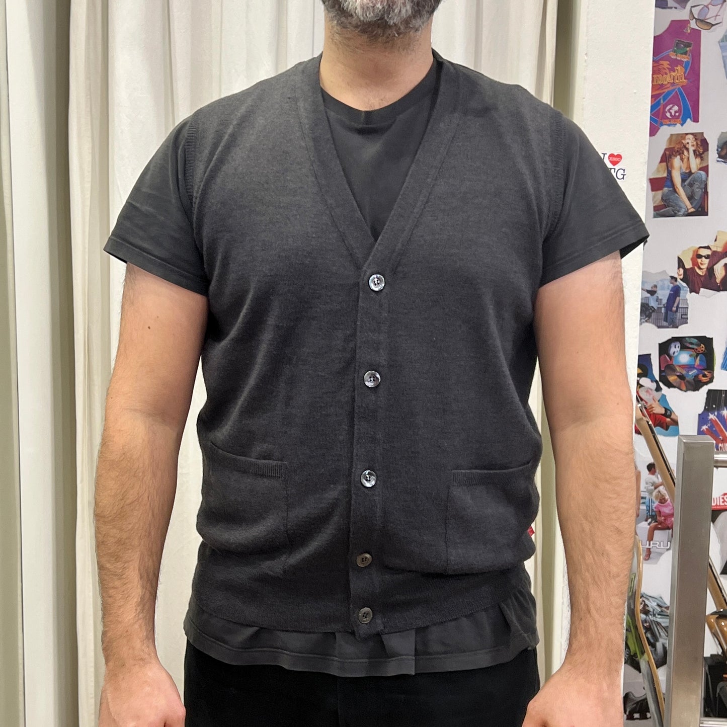 valentino 00s dark grey wool cardigan vest