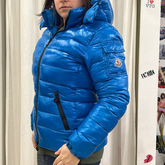 moncler 00s bright blue down puffer jacket with hood