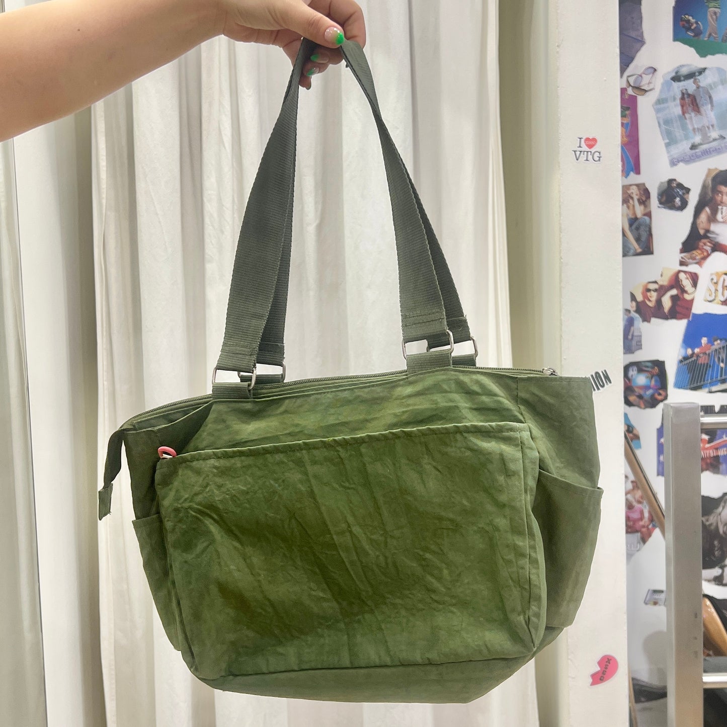 carpisa 00s army green technical canvas shoulder bag