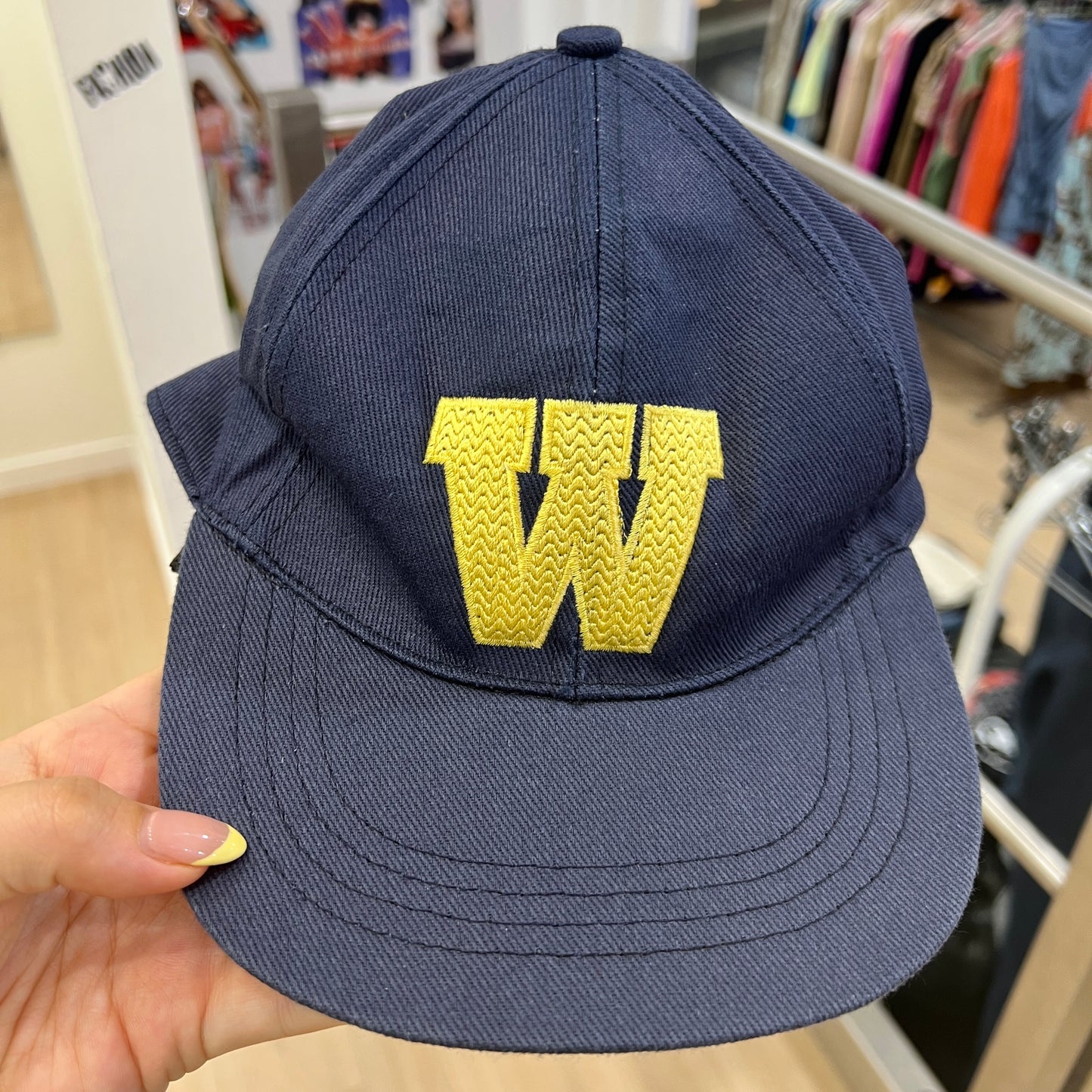 wrangler navy blue baseball cap with yellow embroidered logo