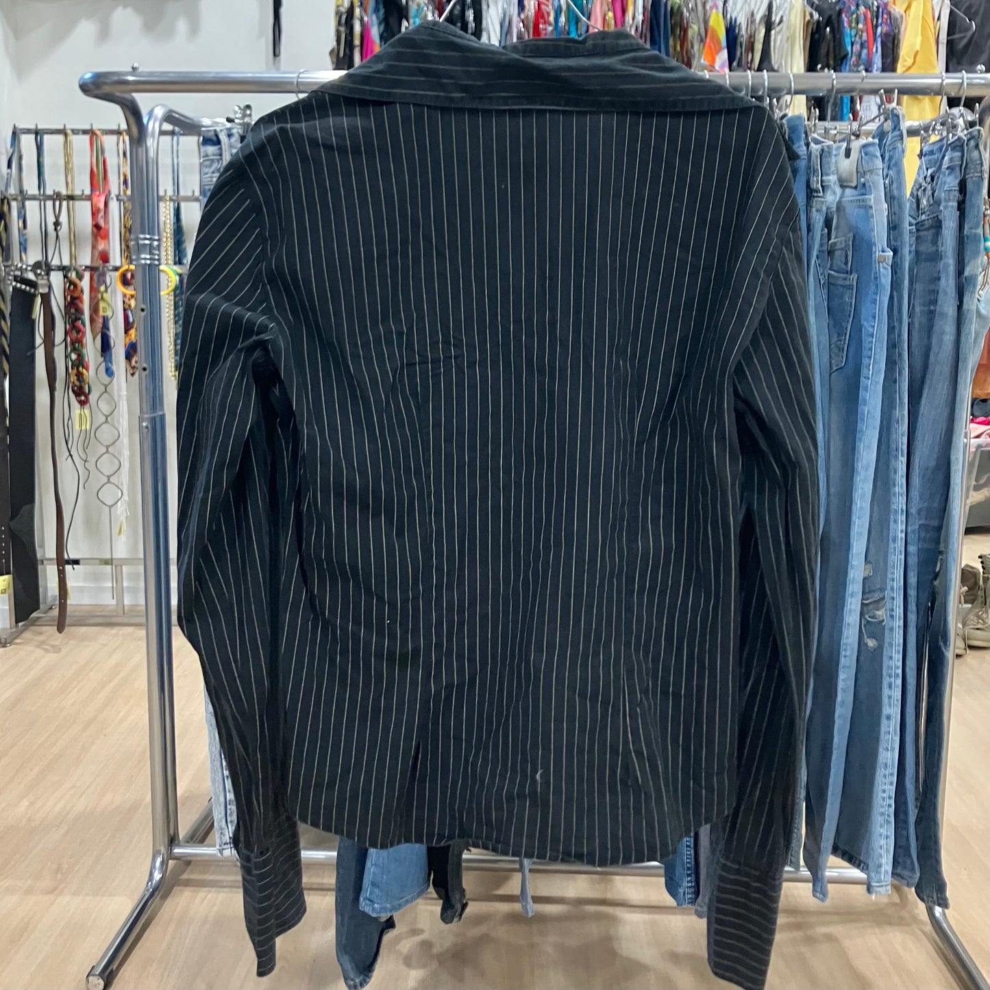 made in italy black silver pinstripe long sleeve shirt