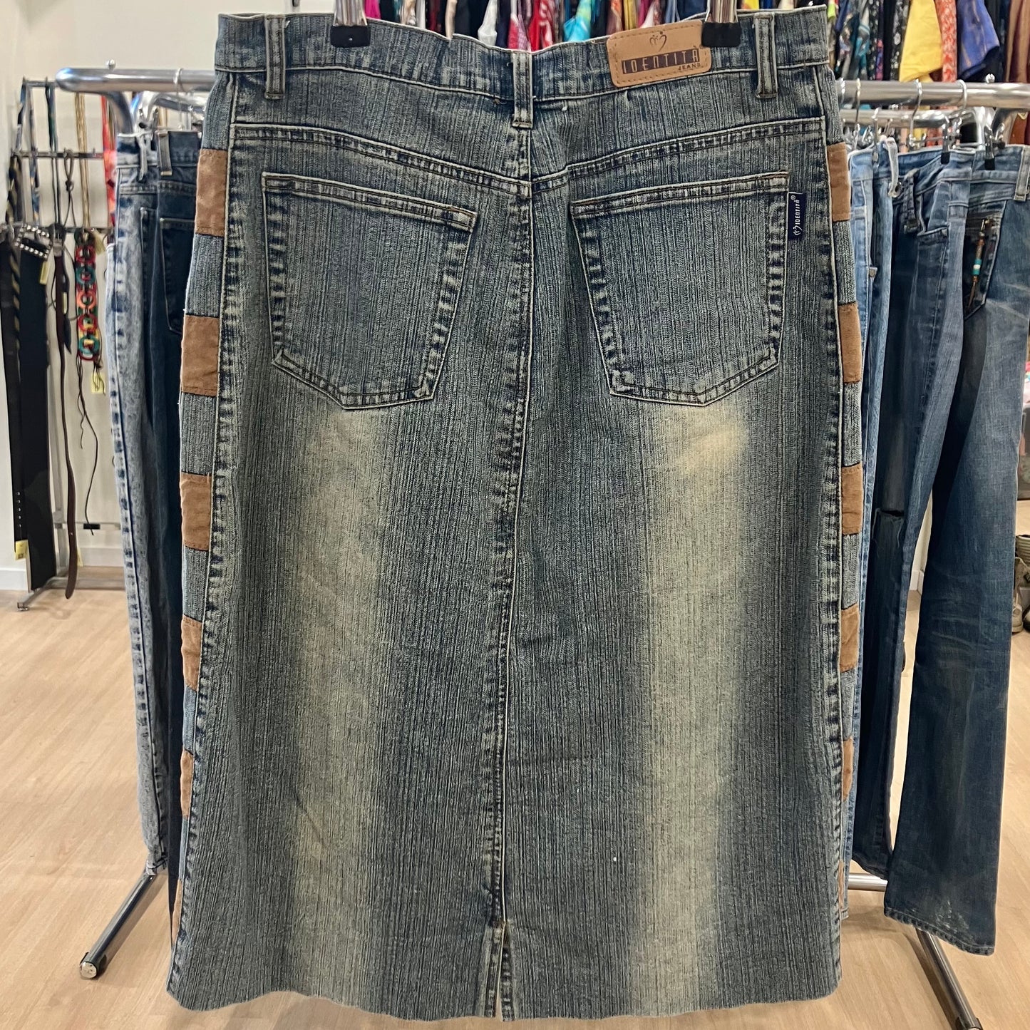 identità 00s faded denim midi skirt