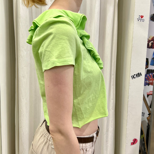 ralph lauren 00s bright green cropped tshirt with frills