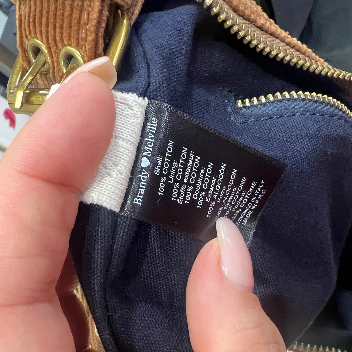 brandy melville brown corduroy mini shoulder bag with pockets