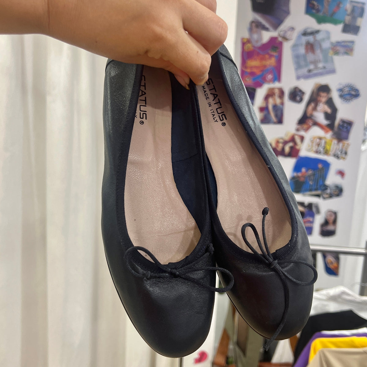 status navy blue ballet flats