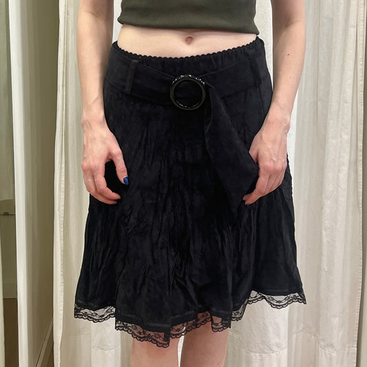 woman collection 00s black faux suede midi skirt with lace trim