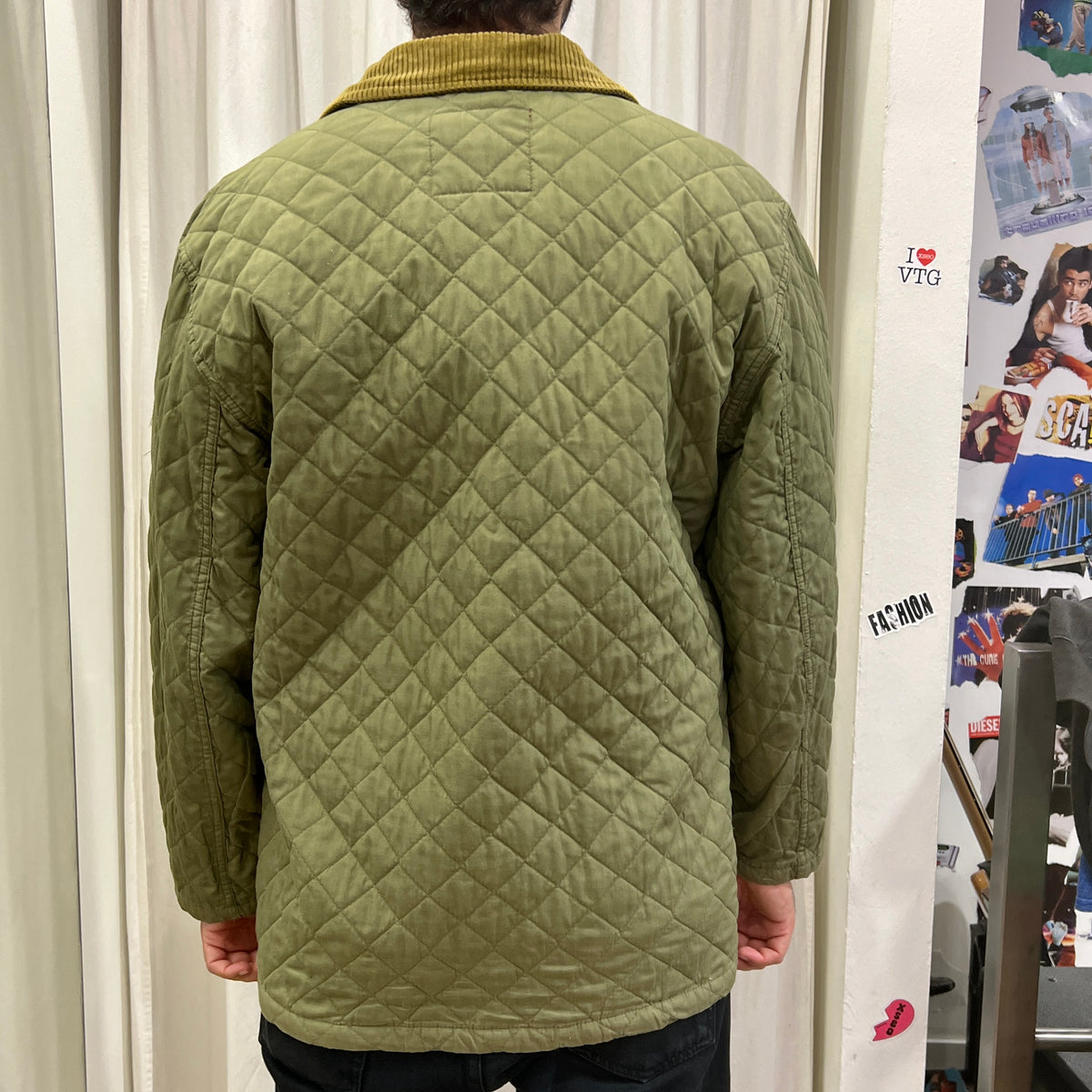 faciba 00s green quilted jacket with corduroy velvet collar