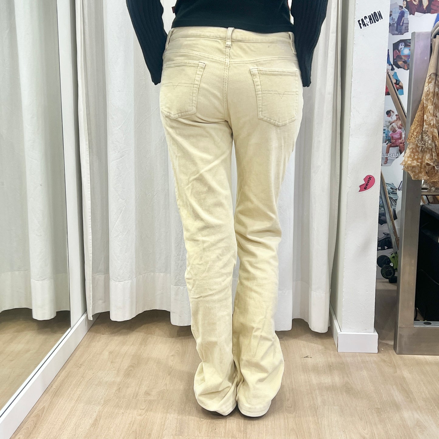 00s beige flared corduroy velvet pants