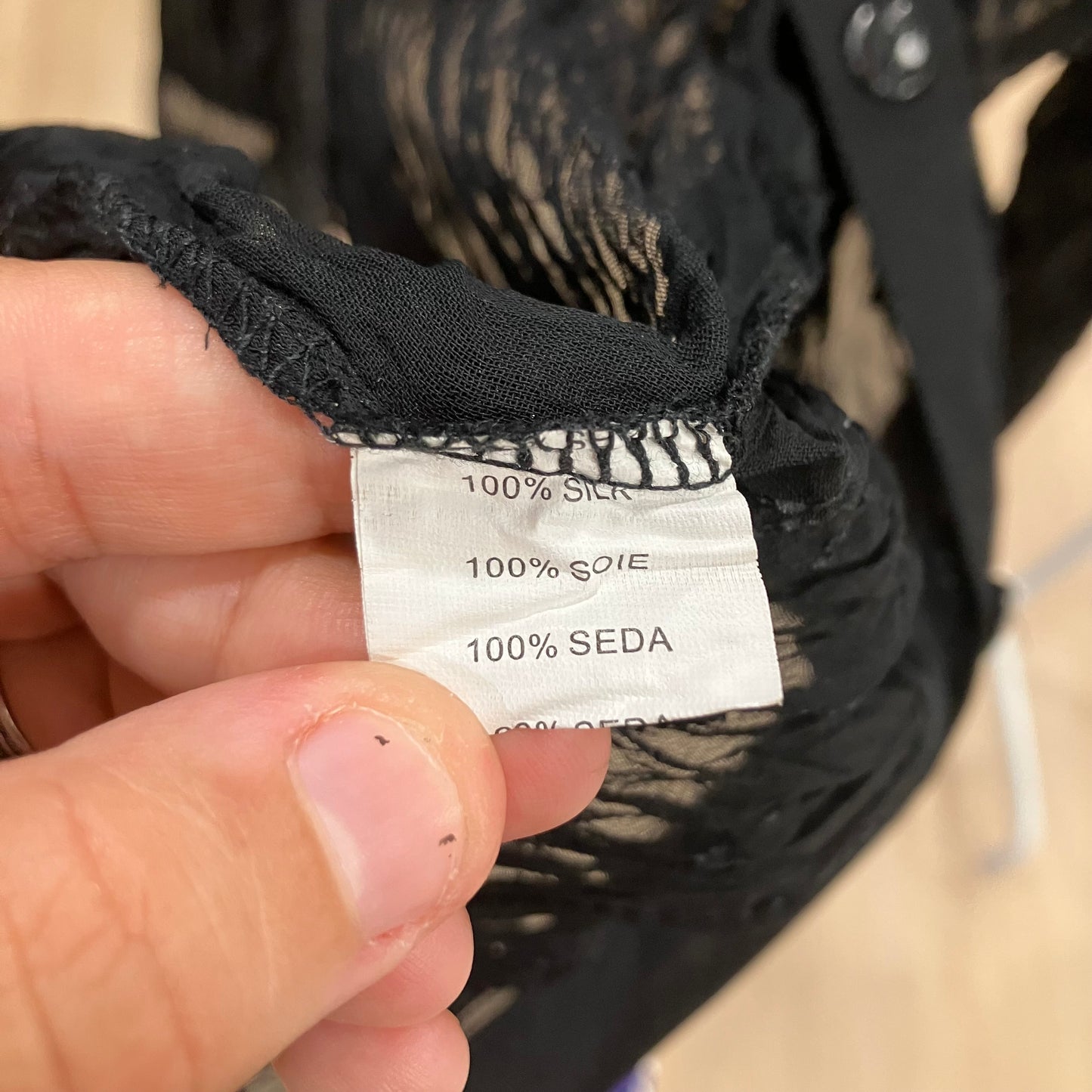 I.C.I.E. 90s black sheer silk crinkled shirt with sequin embroidery