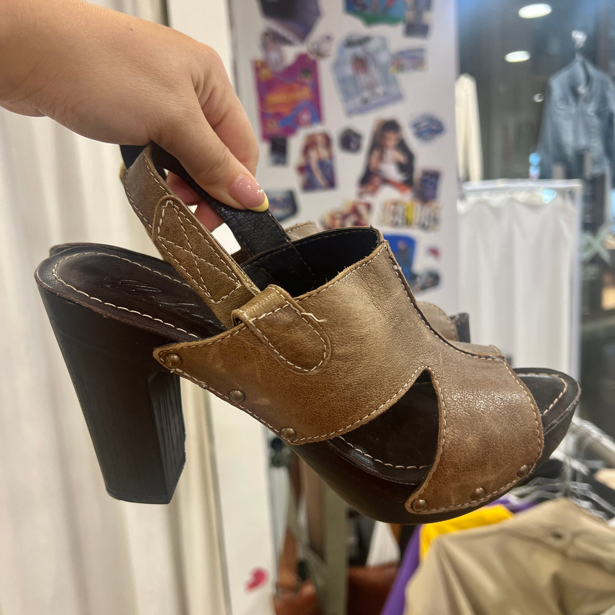 colours brown leather clog heel sandals