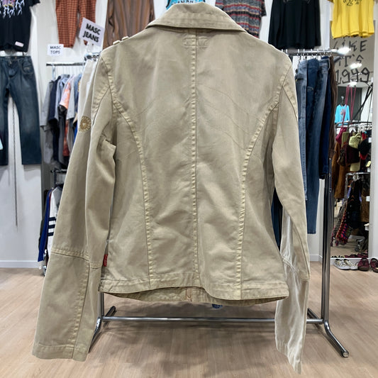 blind date 00s beige denim cargo zip up jacket