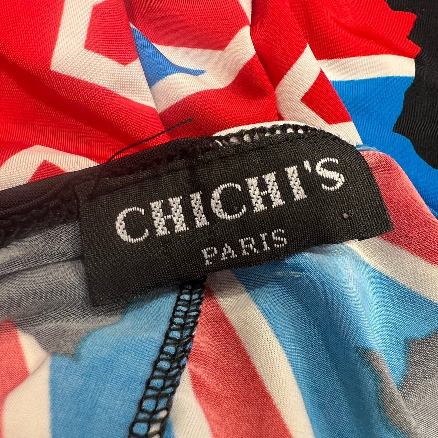 chichi's paris 00s black tank top with uk union jack flags and silver glitter safety pins