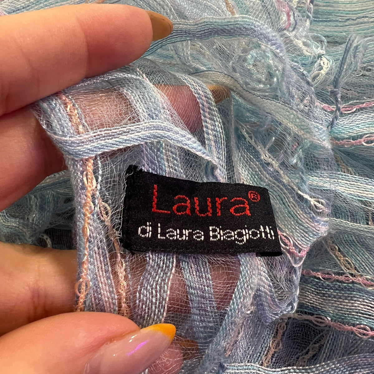 laura biagiotti 00s baby blue silk blend striped scarf