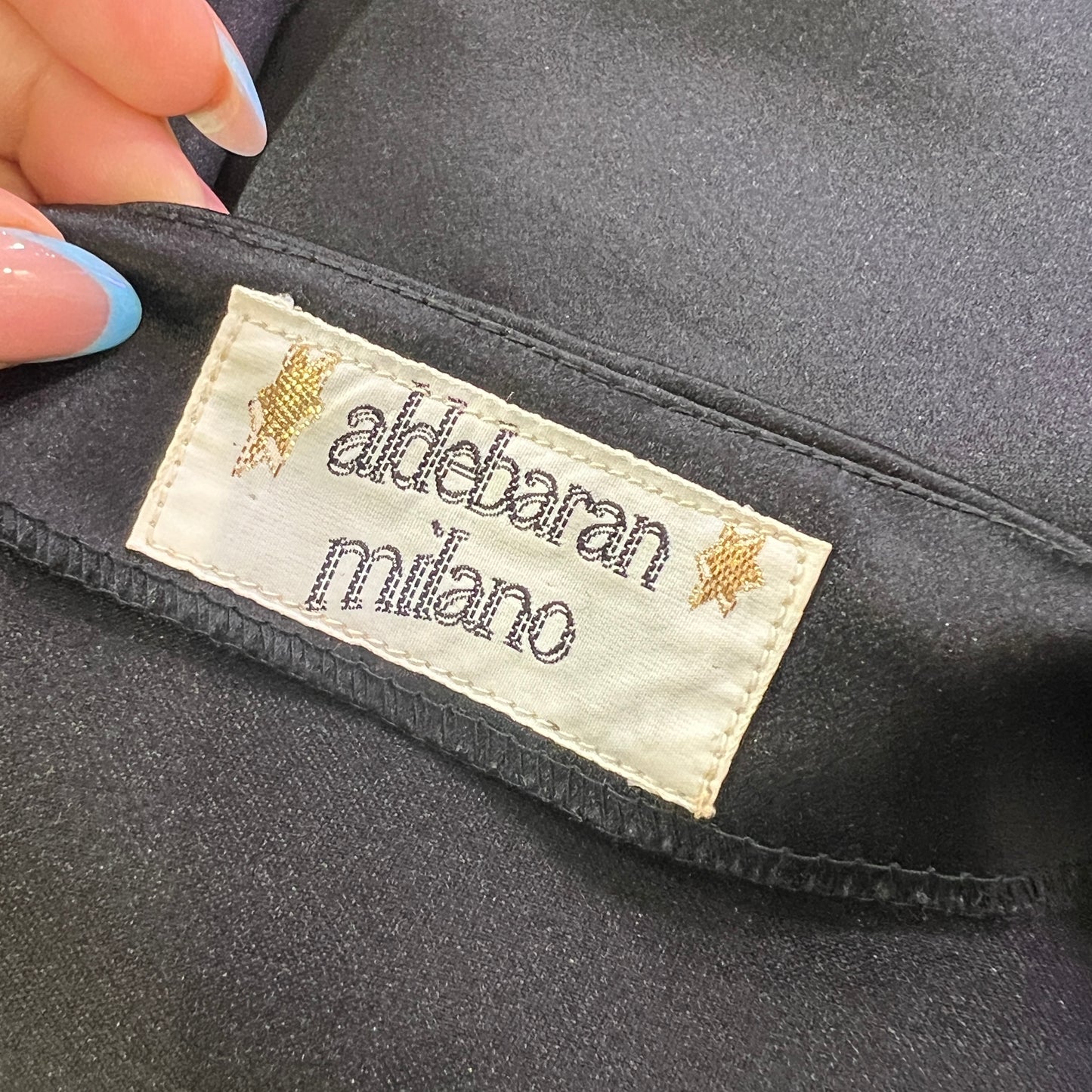 aldebaran milano 90s black satin cocktail minidress with pearl details