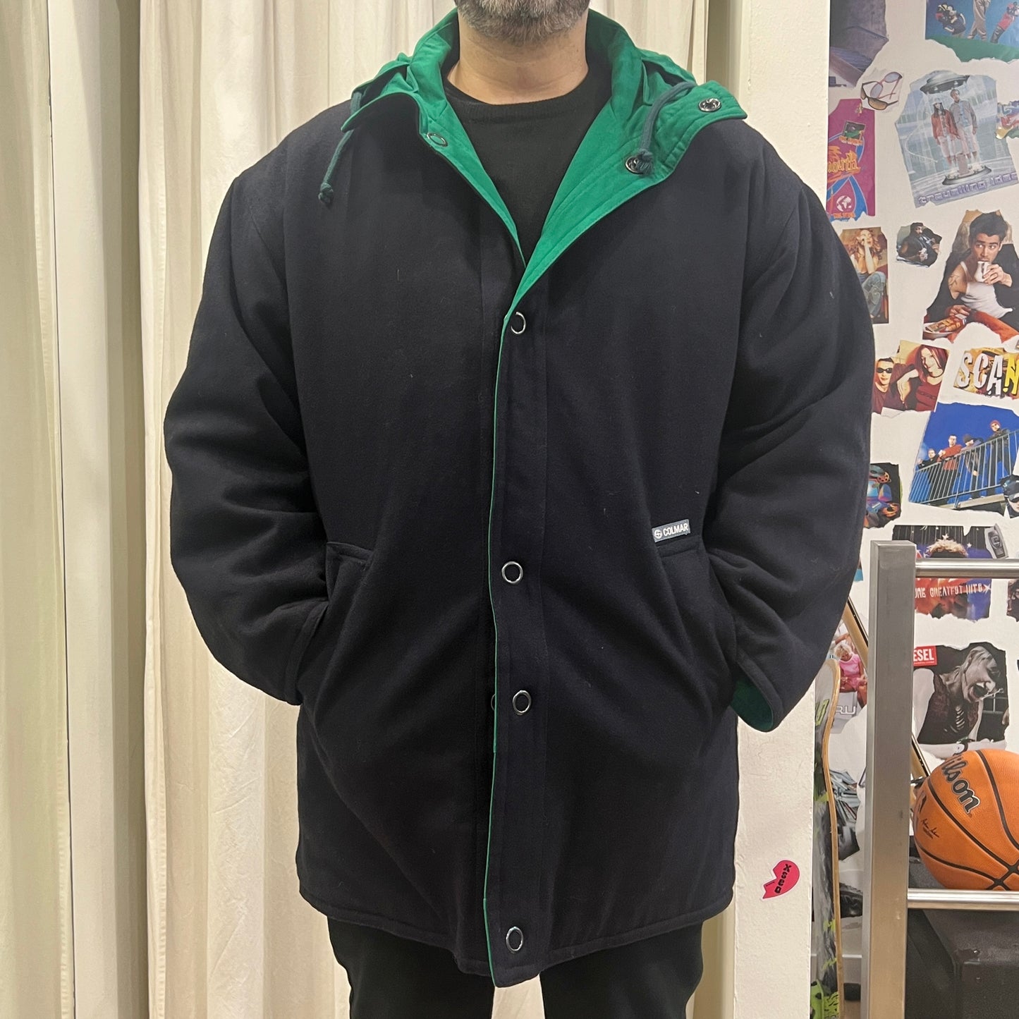 colmar 90s green (cotton) navy(wool) reversible coat