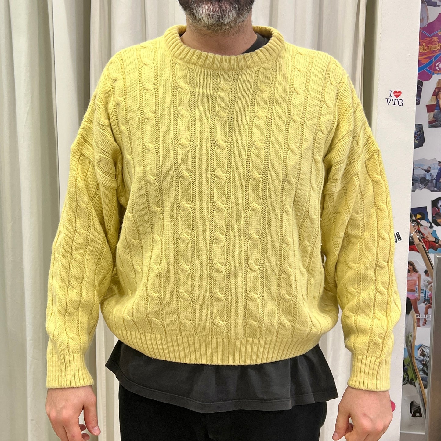 00s yellow cableknit wool sweater