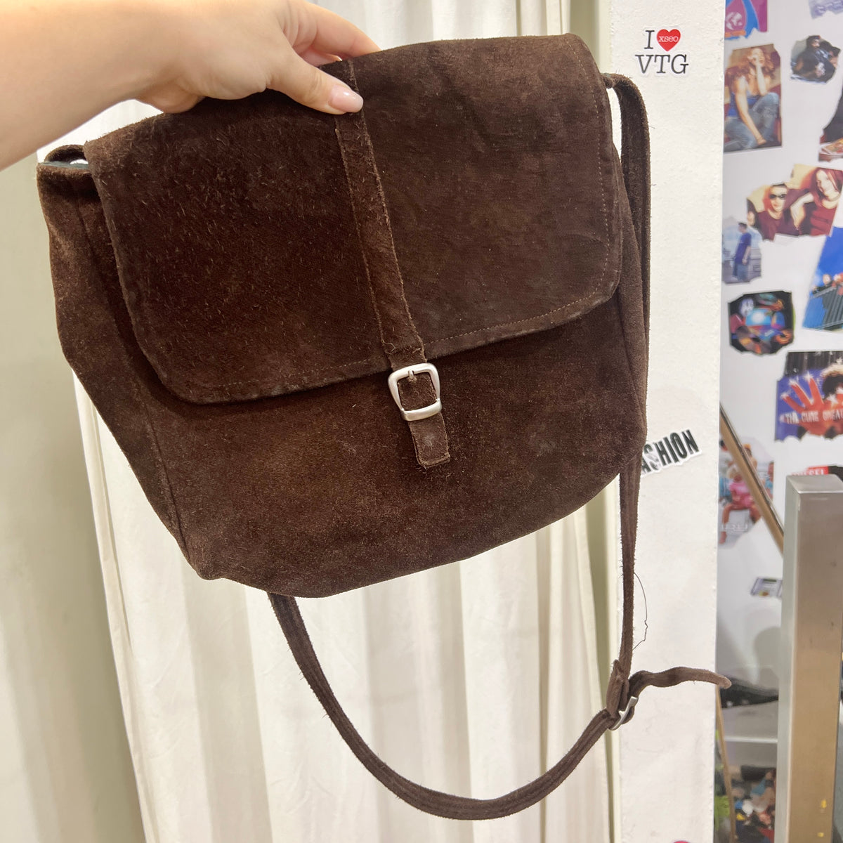 brown suede crossobody bag