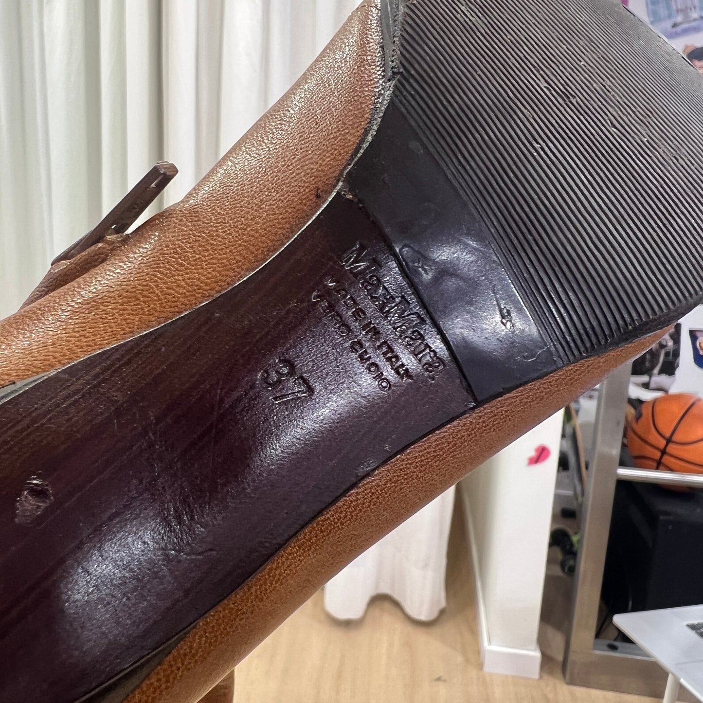 max mara 00s tan leather half calf heel boots