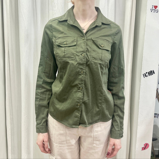 massimo rebecchi 00s army green shirt with sheer red checkprint plaid back panel