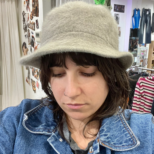 handmade grey fuzzy bucket hat