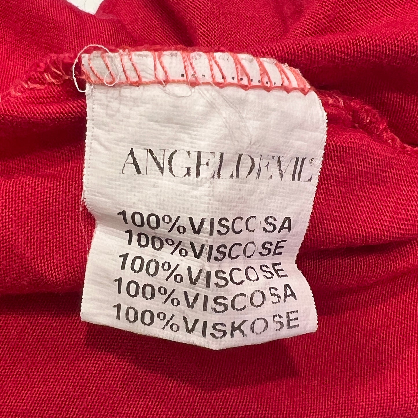angel devil 00s red v neck tshirt with rhynestone logo