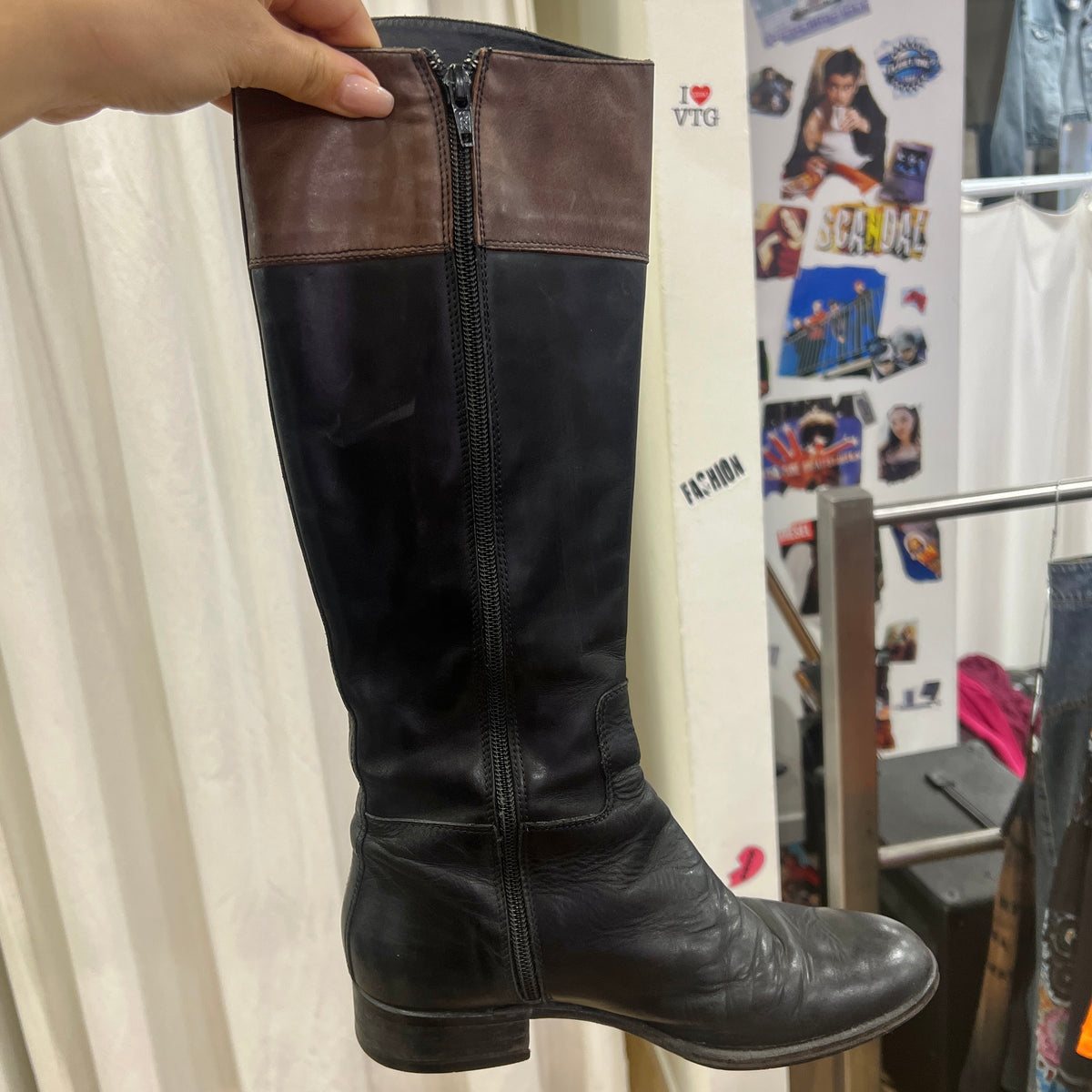 sestriere black leather horse riding ankle boots with brown band