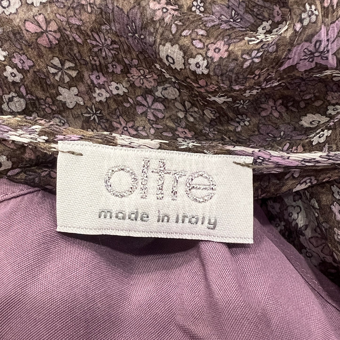 oltre 00s purple silk sheer floral short sleeve midi dress
