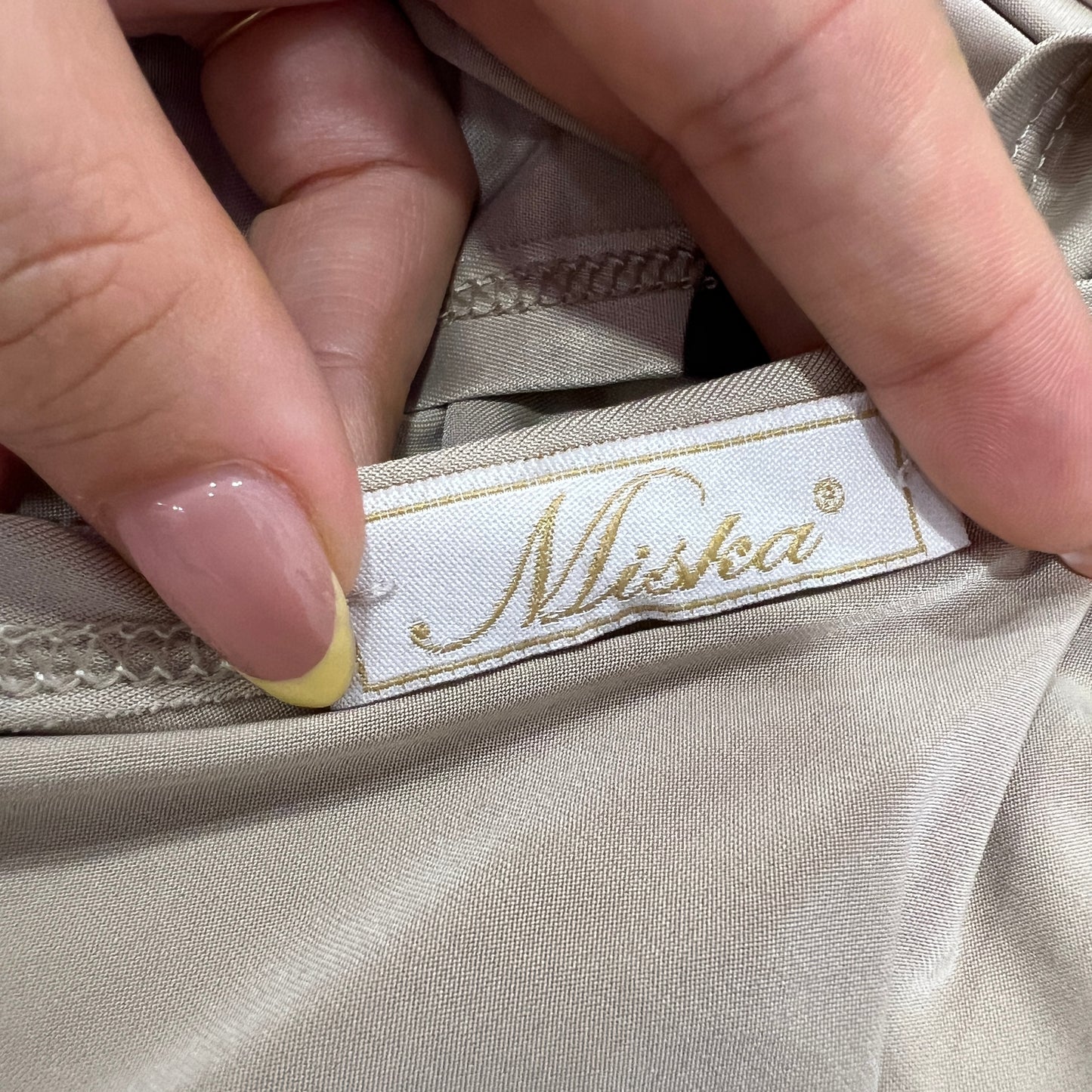 miska 00s beige off the shoulder minidress with brown polka dots
