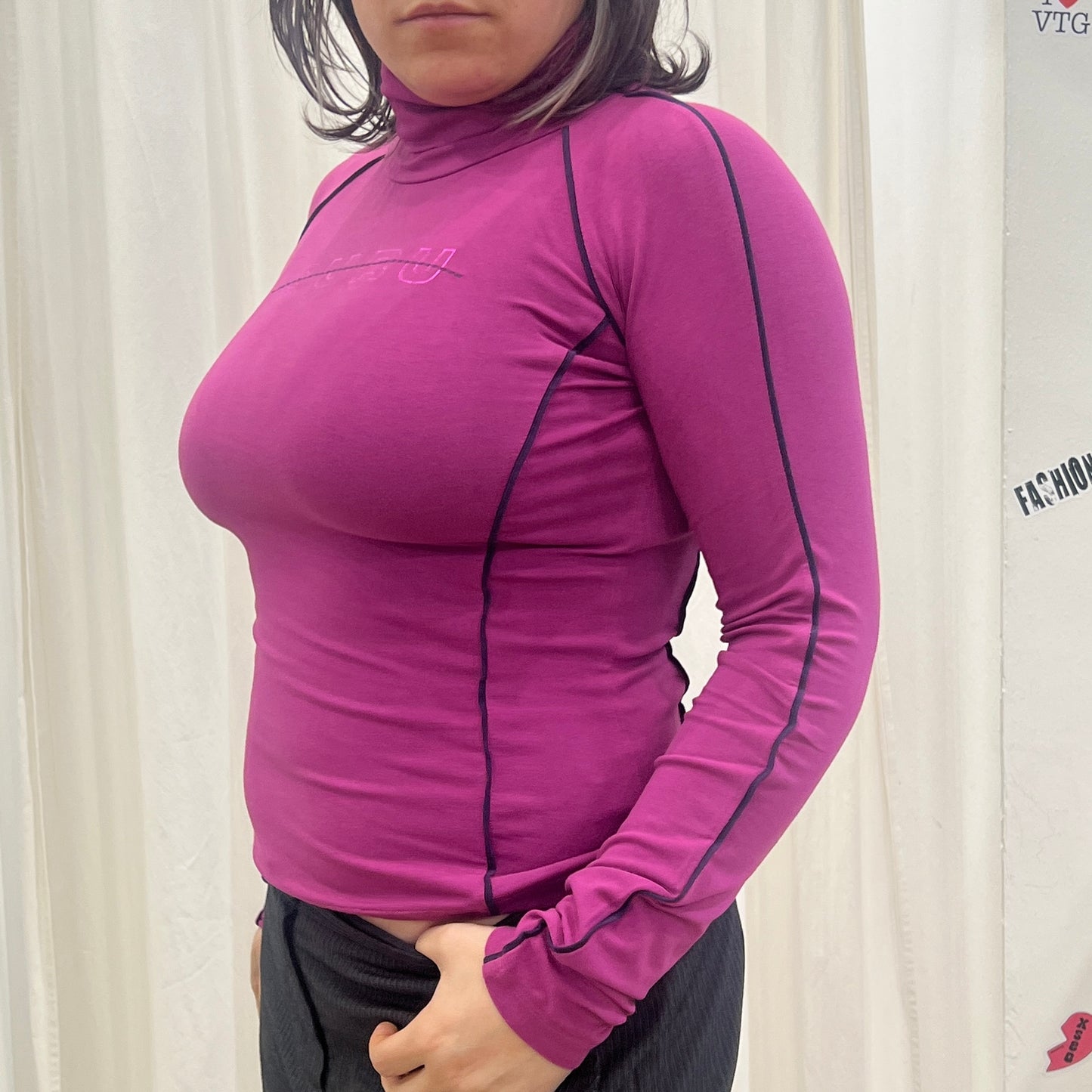 guru 00s purple long sleeve roll neck top with back logo